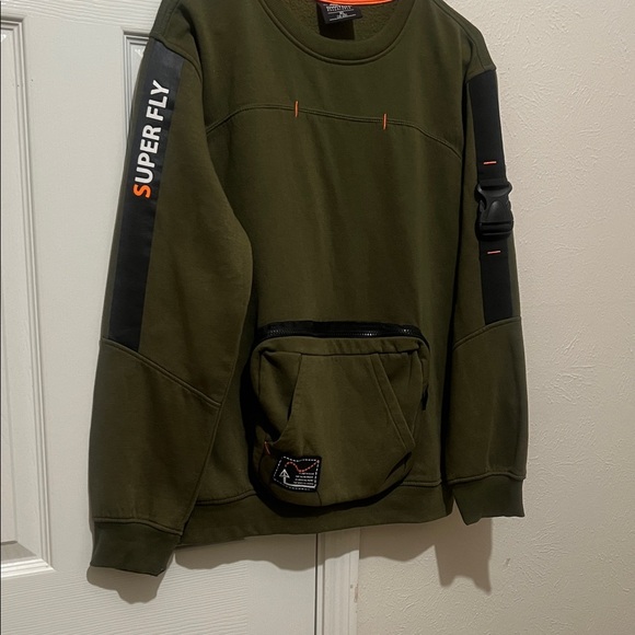 Men's Olive Green Crewneck Sweater with Pocket - Picture 4 of 7